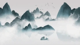 中国风水墨下雨山水山间云雾视频背景gif图素材图片