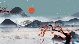 山水梅花视频背景水墨画彩色gif图素材