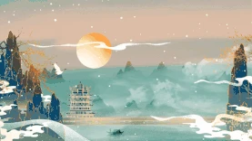 仙鹤远山夕阳视频背景中国风彩色gif图素材图片