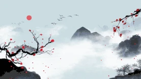 远山梅花视频背景水墨风彩色gif图素材图片