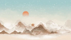 冬天下雪风景中国风水墨山水画中国风视频背景gif图素材