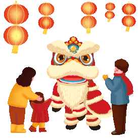 新年春节逛庙会传统习俗舞狮gif图素材