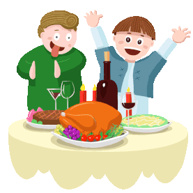 感恩节盛宴吃大餐吃烧鸡男孩庆祝宴席gif图素材图片