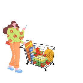 新年春节新春女孩背包拿手机商城超市购物车购买年货gif图素材图片