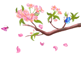 春天蝴蝶粉色花朵桃花树枝桃花飘落gif图素材图片