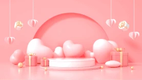 C4D立体3D粉色爱心礼物展台视频背景电商女神节gif图素材