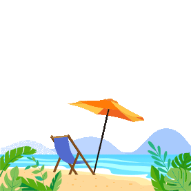 夏天沙滩海边植物躺椅遮阳伞卡通gif图素材