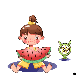 夏天表情包彩色吹风扇吃西瓜的小女孩图片