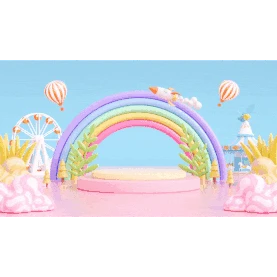 童趣游乐场3D立体摩天轮气球c4d可爱风糖果色视频背景动图gif