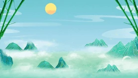 中国风山水风景仙鹤仙境国潮绿色视频背景gif图素材