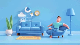居家人物室内休闲蓝色c4d立体3D视频背景休闲gif图素材