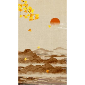 秋天秋季银杏落叶山水画中国风竖版视频背景海报动图gif