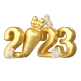 C4D立体3D2023新年元旦金色金属字金属萝卜白色兔子动图gif
