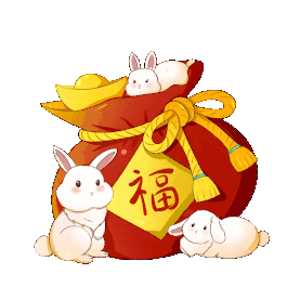 春节兔年兔子和福袋卡通动图gif