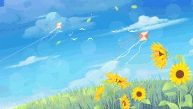 春天放风筝向日葵小山坡清新视频背景春天gif图素材