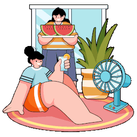 夏天夏季人物乘凉吃西瓜黑色描边gif图素材图片