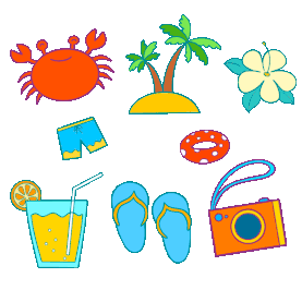 夏季沙滩旅游椰子树饮品沙滩鞋贴纸扁平gif图素材