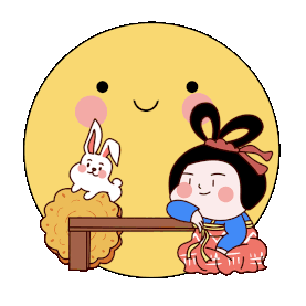 中秋节嫦娥萌兔月饼庆中秋卡通描边gif图素材图片