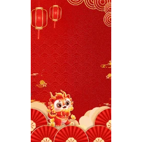 龙年春节龙扇子灯笼中国风红色竖版视频背景海报gif图素材图片