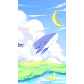 唯美浪漫鲸鱼月亮白云竖版背景竖版视频背景海报H5gif图素材