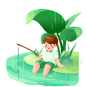 二十四节气谷雨钓鱼男孩绿色植被插画风gif图素材图片