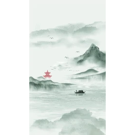 创意简约水墨中国风清明节清明山水小船春天春季背景竖版视频背景海报gif图素材