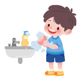 扁平风洗用香皂洗手的小男孩卫生健康知识卡通gif图素材