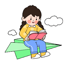 六一儿童节坐纸飞机看书女孩卡通描边gif图素材