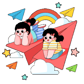 六一儿童节儿童乘坐纸飞机彩虹梦幻黑色描边gif图素材图片