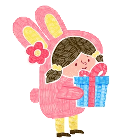 儿童节兔子装扮儿童手拿礼物卡通蜡笔gif图素材